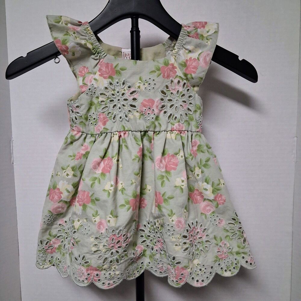 Just Lizzy Pale Green Floral Dress 18M Roses Embroidered Cut Outs